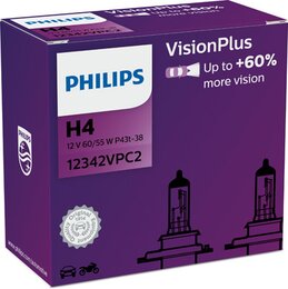 Лампа галогенная Philips VisionPlus +60% H4 12V 60/55W 2 шт.