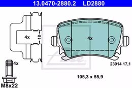 Комплект тормозных колодок ATE 13.0470-2880.2 LD2880, дисковый тормоз ATE Ceramic