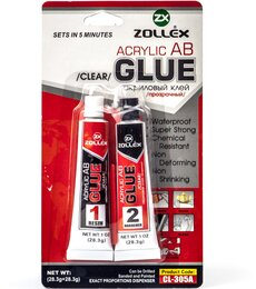 Акриловый клей прозрачный Zollex CL-305A Acrylic AB Glue, 28 г + 28 г