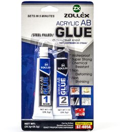 Акриловый клей c наполнителем из стали Zollex ST-405A Acrylic AB Glue, 28 г + 28 г