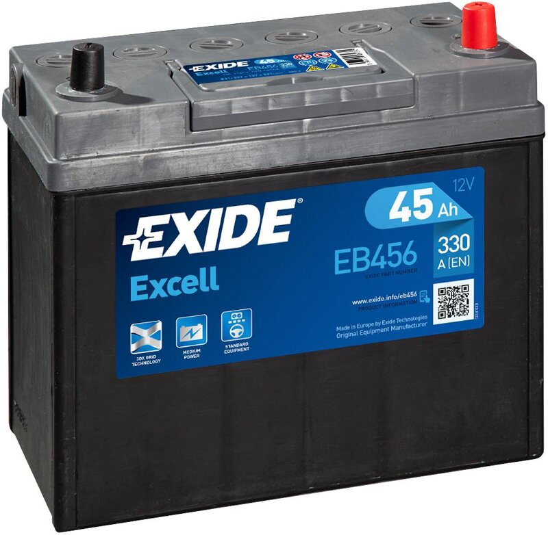 Аккумулятор Exide Excell 45 Ah 300 A (-+, R) Asia тонк. клеммы - Фото 1 Аккумулятор Exide Excell 45 Ah 300 A (-+, R) Asia тонк. клеммы - Фото 1