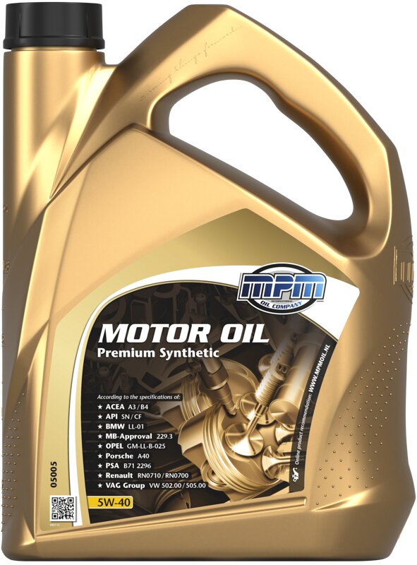Синтетическое моторное масло MPM Motor Oil Premium Synthetic 5W-40, 5 л - Фото 1