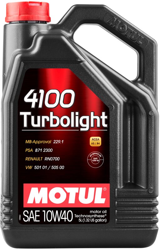 Моторное масло Motul 4100 Turbolight SAE 10W-40, 5 л - Фото 1 Моторное масло Motul 4100 Turbolight SAE 10W-40, 5 л - Фото 1