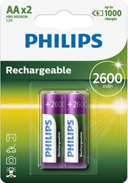 Аккумулятор гидридно-никелевый Philips Rechargeable 2600 mAh 1.2V AA x2 (2 шт.)