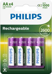 Аккумулятор гидридно-никелевый Philips Rechargeable 2600 mAh 1.2V AA x4 (4 шт.)