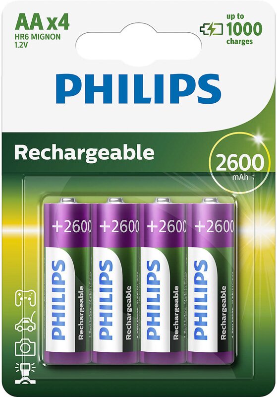 Аккумулятор гидридно-никелевый Philips Rechargeable 2600 mAh 1.2V AA x4 (4 шт.) - Фото 1