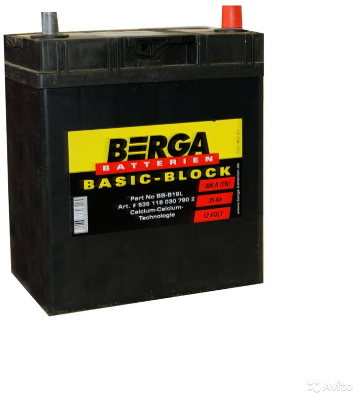 Аккумулятор Berga Basic-Block 35 Ah 300 A (-+, R) Asia тонкие клеммы - Фото 1 Аккумулятор Berga Basic-Block 35 Ah 300 A (-+, R) Asia тонкие клеммы - Фото 1