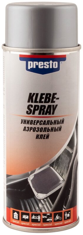 Универсальный аэрозольный клей Presto Klebe Spray, 400 мл - Фото 1 Универсальный аэрозольный клей Presto Klebe Spray, 400 мл - Фото 1