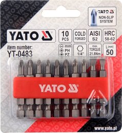 Набор бит Yato, 10 предметов (1/4" 50 мм: SL5-SL6, PH1-PH2 по 2 шт., PZ1-PZ2 по 2 шт.), в кассете - Фото 2
