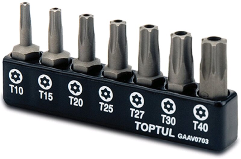 Набор бит 1/4" (TORX T10-T40 с отверстием) Toptul GAAV0703 - Фото 1 Набор бит 1/4" (TORX T10-T40 с отверстием) Toptul GAAV0703 - Фото 1