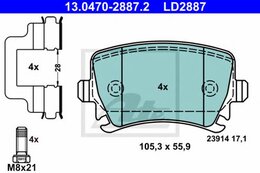 Комплект тормозных колодок ATE Ceramic ATE 13.0470-2887.2 LD2887, дисковый тормоз