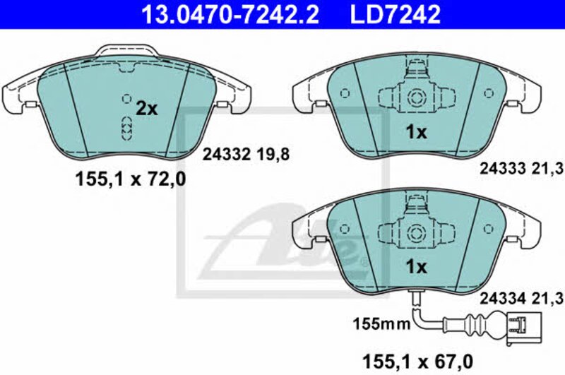 Комплект тормозных колодок ATE Ceramic ATE 13.0470-7242.2 LD7242, дисковый тормоз - Фото 1 Комплект тормозных колодок ATE Ceramic ATE 13.0470-7242.2 LD7242, дисковый тормоз - Фото 1