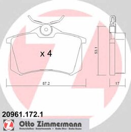 Комплект тормозных колодок Zimmermann 20961.172.1 20961, дисковый тормоз
