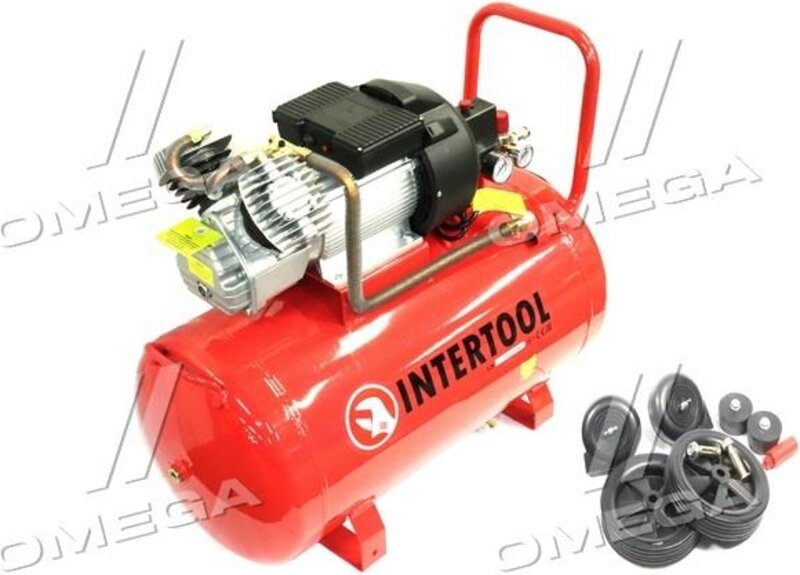 Компрессор 100 л, 3 кВт, 220 В, 8 атм, 420 л/мин, 2 цилиндра. Intertool PT-0008 - Фото 1