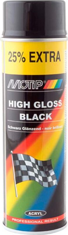 Эмаль аэрозольная универсальная акриловая Черная глянцевая Motip High Gloss Black, 500 мл, 500, мл - Фото 1