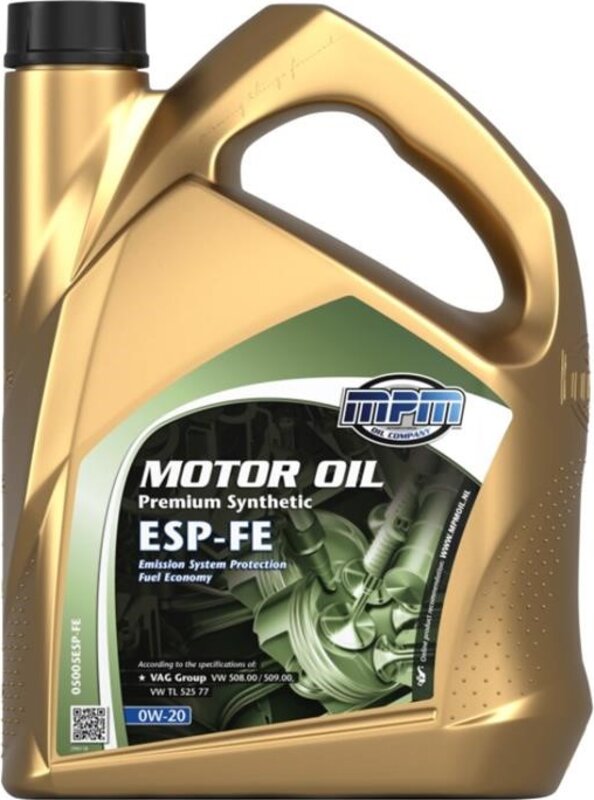 Моторна олива MPM Premium Synthetic ESP-FE / 0W20 / 5 л. / (VW 508.00/509.00, VW TL52577) 05005ESP-F - Фото 1