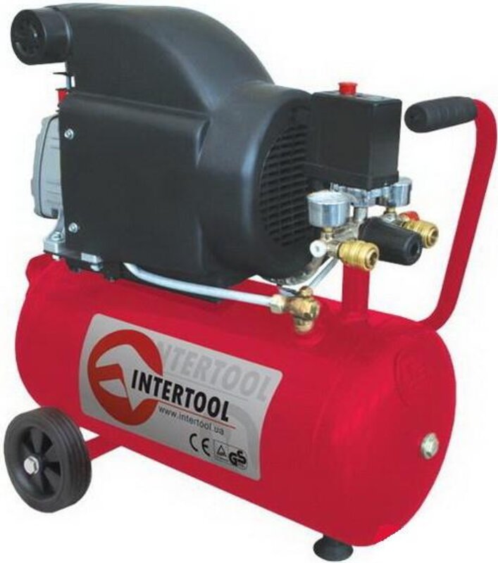 Компрессор 24 л, 2 HP, 1,5 кВт, 220 В, 8 атм, 206 л/мин Intertool PT-0010 - Фото 1