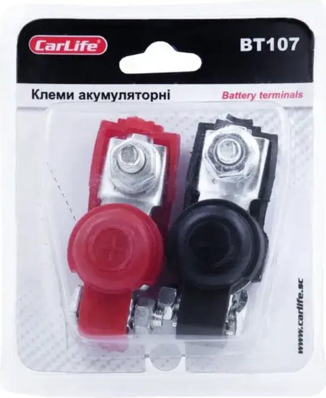 CARLIFE Клеми акумуляторні , сталь луджена, гумове покриття, (2шт) BT107 - Фото 1