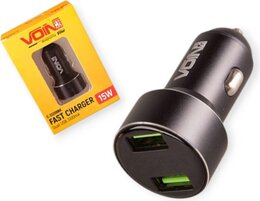 Автомобільний зарядний пристрій VOIN, 2USB (12/24V - 5V 3, 1A) , вольтметр Vitol C-31209BK