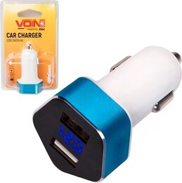 Автомобільний зарядний пристрій VOIN C-2406 2USB (12/24V - 5V 2, 4A) + вольтметр Vitol 52643