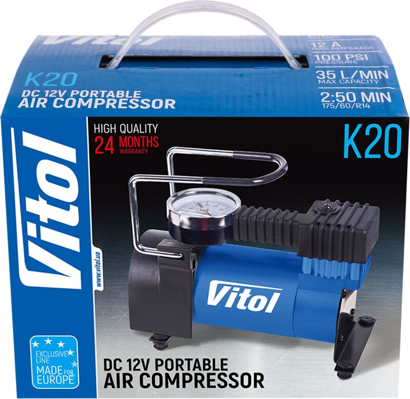 Компресор "ViTOL" 100psi/12Amp/35 л/прикурювач K-20 - Фото 1