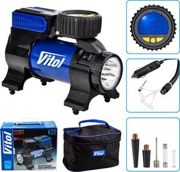 Компресор "ViTOL" 100psi/14Amp/37 л/Ліхтар/Автостоп/прикурювач K-22 - Фото 2
